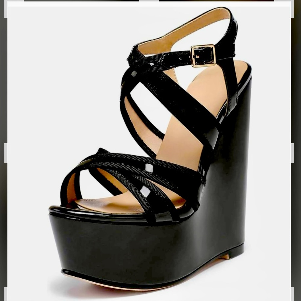 Wedge Platform Sandals Peep Toe Wedge Heel 6.5" Ankle Srap with 2” platform